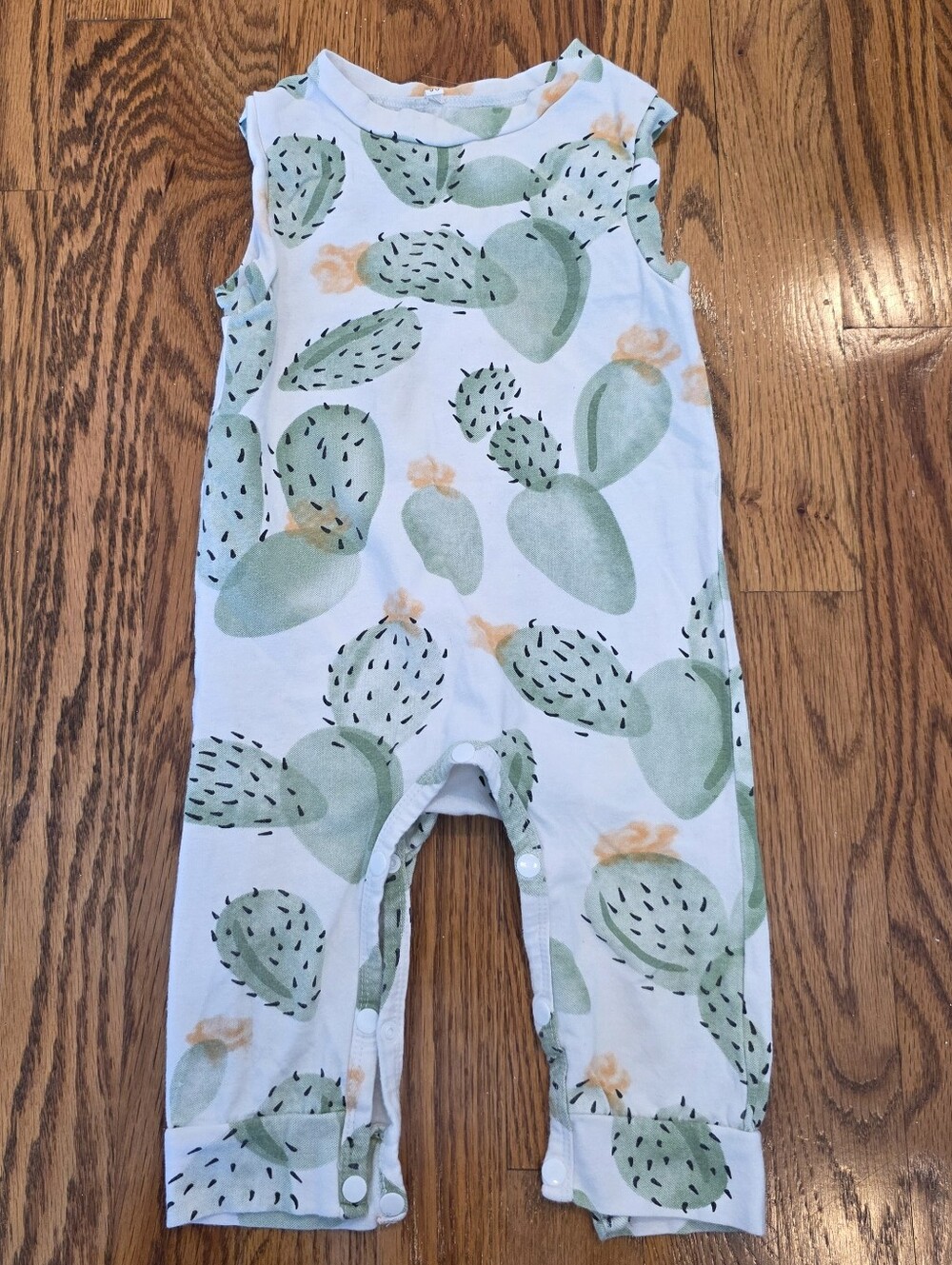 Cactus Print Sleeveless Baby Romper - Green & White